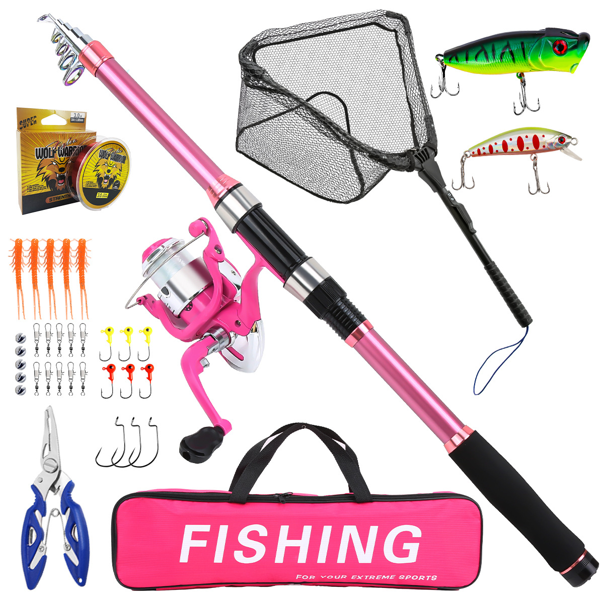 낚싯대 세트 풀 키트, 텔레스코픽 낚싯대와 스피닝 릴, - Fishing Rod Spinning 리뷰 및 가격